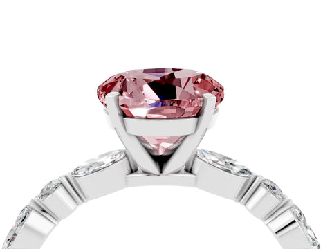 White gold Round Cut Morganite Solitaire with Side Stones on a Pavé Band and Four-Prong Setting_4