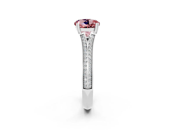 Silver Round Cut Morganite Split Shank Engagement Ring with Pavé Band