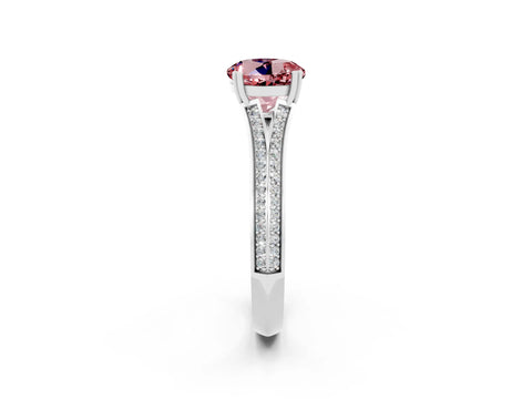 White gold Round Cut Morganite Split Shank Engagement Ring with Pavé Band_2