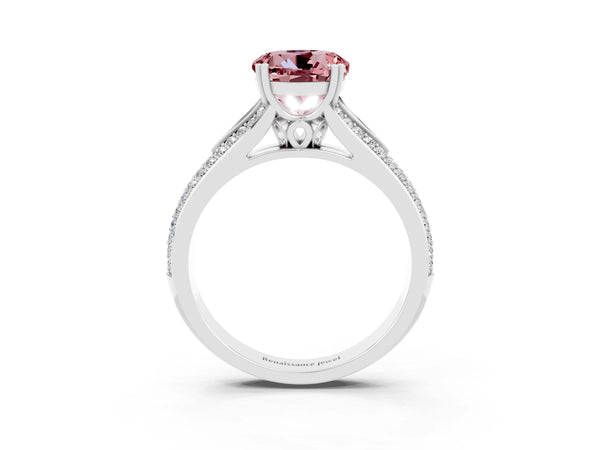 White gold Round Cut Morganite Split Shank Engagement Ring with Pavé Band