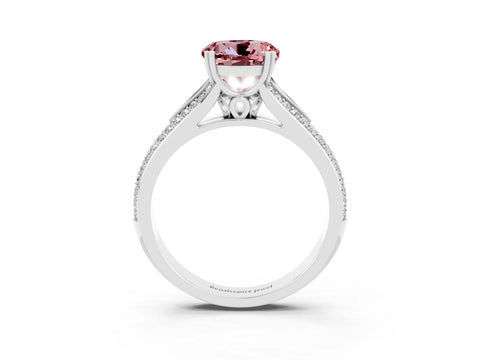 White gold Round Cut Morganite Split Shank Engagement Ring with Pavé Band_3