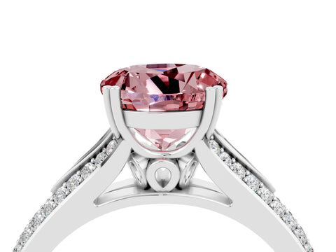White gold Round Cut Morganite Split Shank Engagement Ring with Pavé Band_4