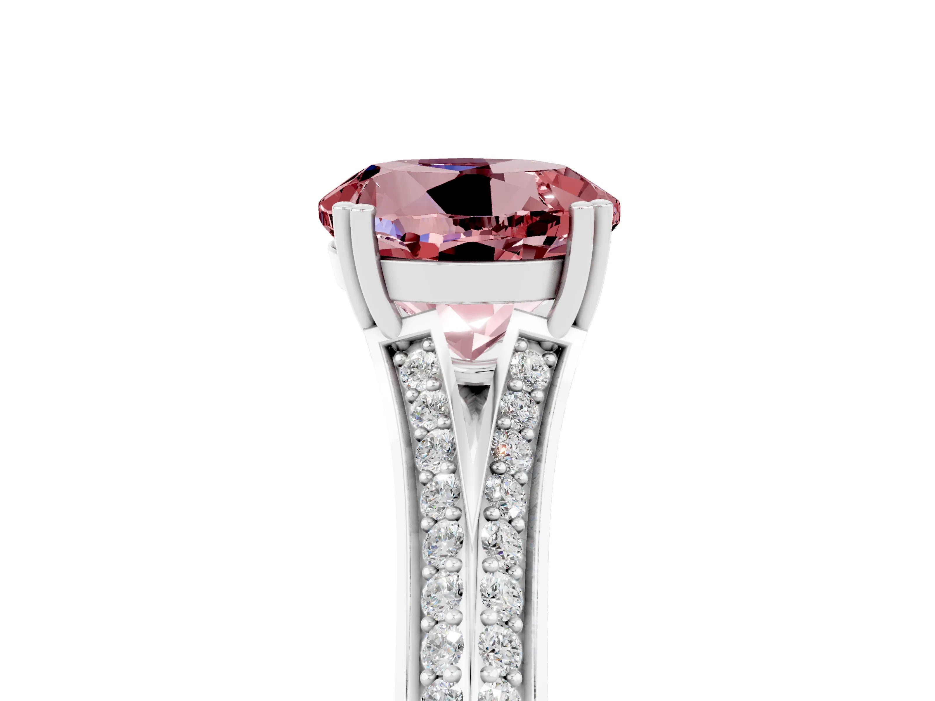 White gold Round Cut Morganite Split Shank Engagement Ring with Pavé Band_5