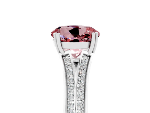 White gold Round Cut Morganite Split Shank Engagement Ring with Pavé Band_5