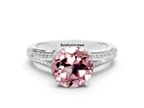 White gold Round Cut Morganite Split Shank Engagement Ring with Pavé Band