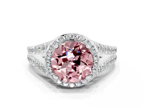 White gold Round Cut Morganite Split Shank Halo Ring with Four-Prong Setting_12