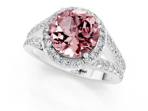White gold Round Cut Morganite Split Shank Halo Ring with Four-Prong Setting_13