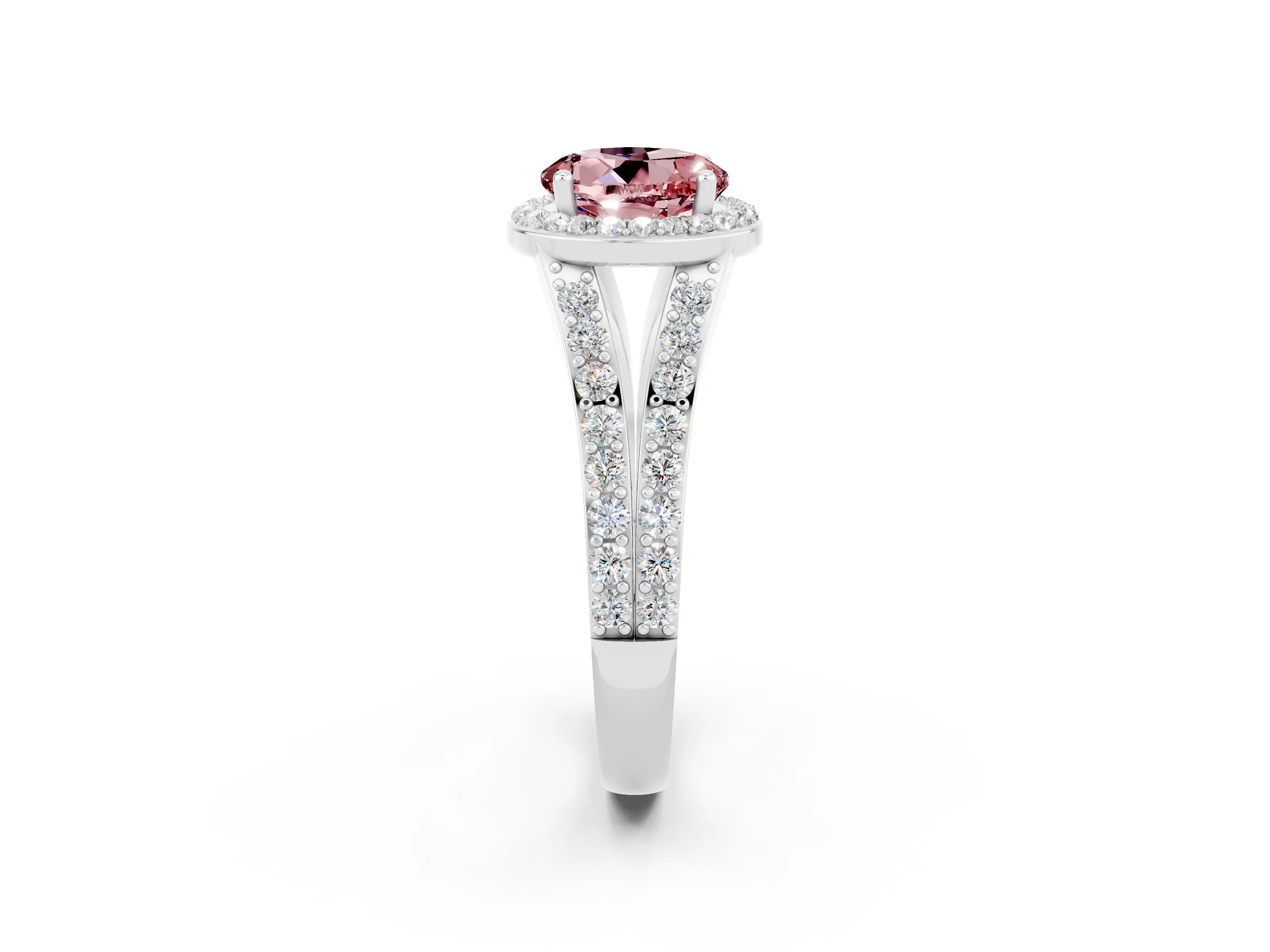 White gold Round Cut Morganite Split Shank Halo Ring with Four-Prong Setting_14