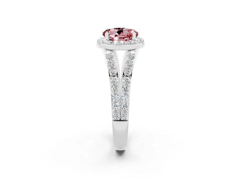 White gold Round Cut Morganite Split Shank Halo Ring with Four-Prong Setting_14
