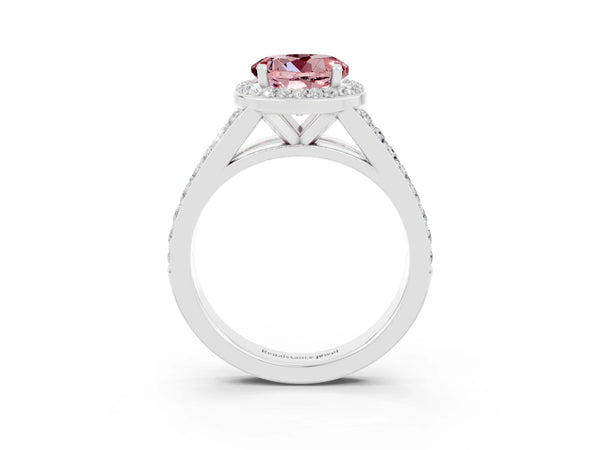 Silver Round Cut Morganite Split Shank Halo Ring with Four-Prong Setting