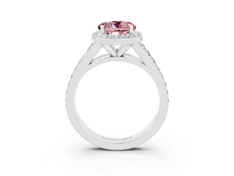 White gold Round Cut Morganite Split Shank Halo Ring with Four-Prong Setting_15