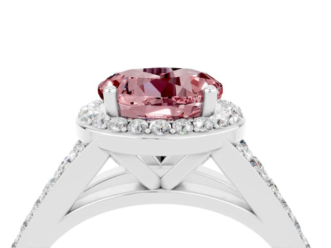White gold Round Cut Morganite Split Shank Halo Ring with Four-Prong Setting_16