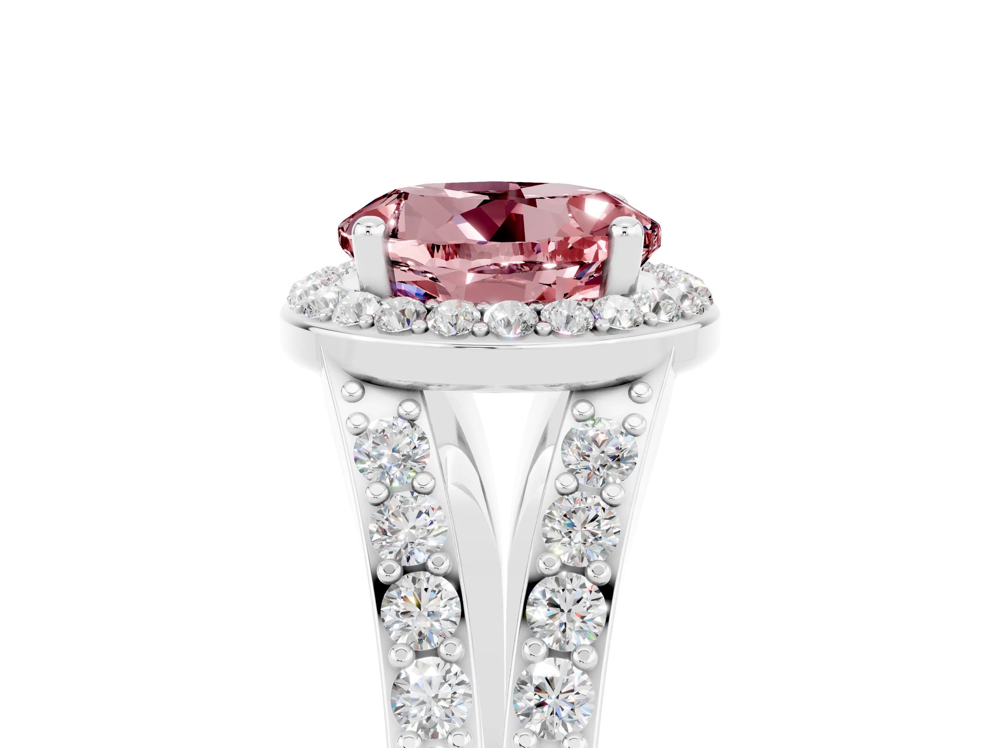 White gold Round Cut Morganite Split Shank Halo Ring with Four-Prong Setting_17