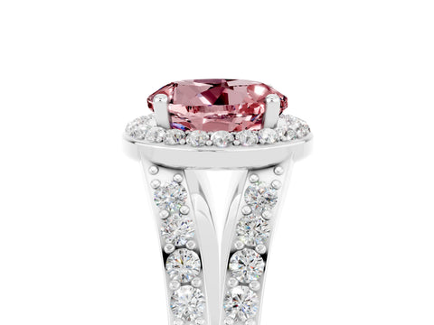 White gold Round Cut Morganite Split Shank Halo Ring with Four-Prong Setting_17