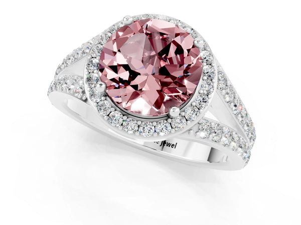 White gold Round Cut Morganite Split Shank Halo Ring with Four-Prong Setting