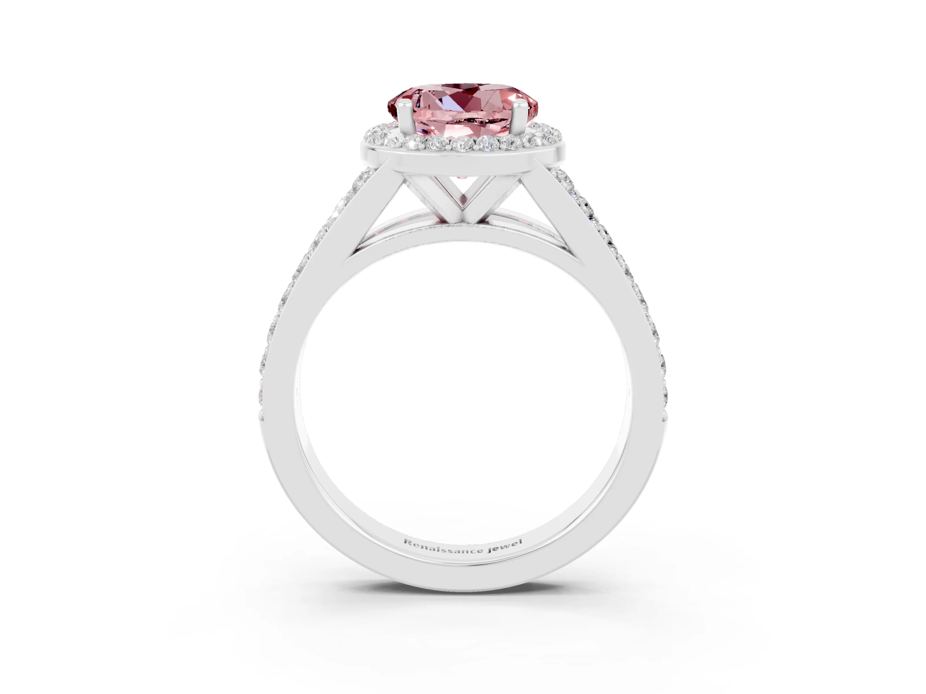 White gold Round Cut Morganite Split Shank Halo Ring with Four-Prong Setting_27