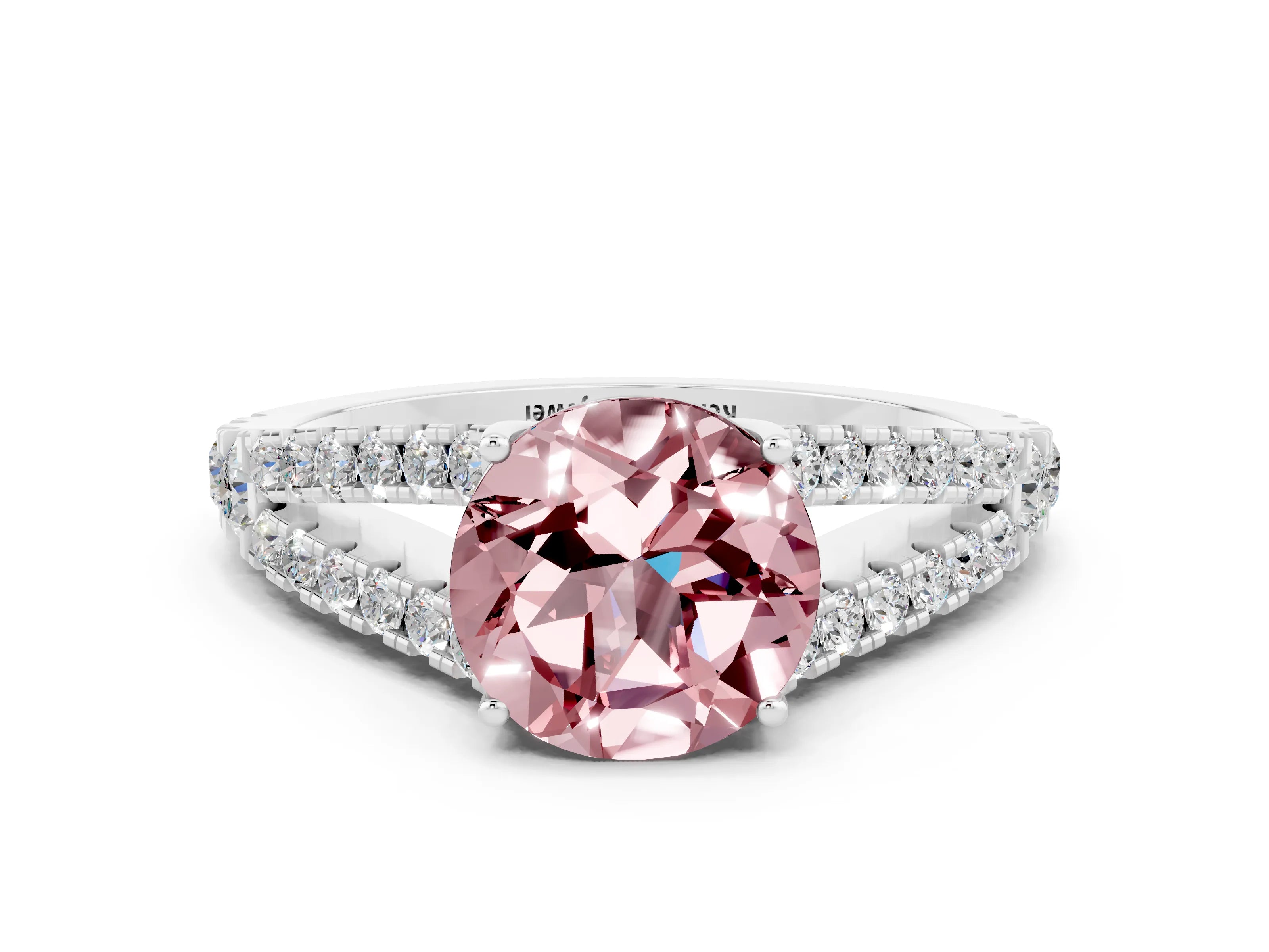 White gold Round Cut Morganite Split Shank Pavé Engagement Ring with Four-Prong Setting_12