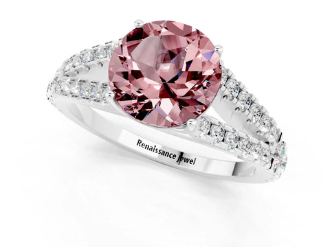 White gold Round Cut Morganite Split Shank Pavé Engagement Ring with Four-Prong Setting_13