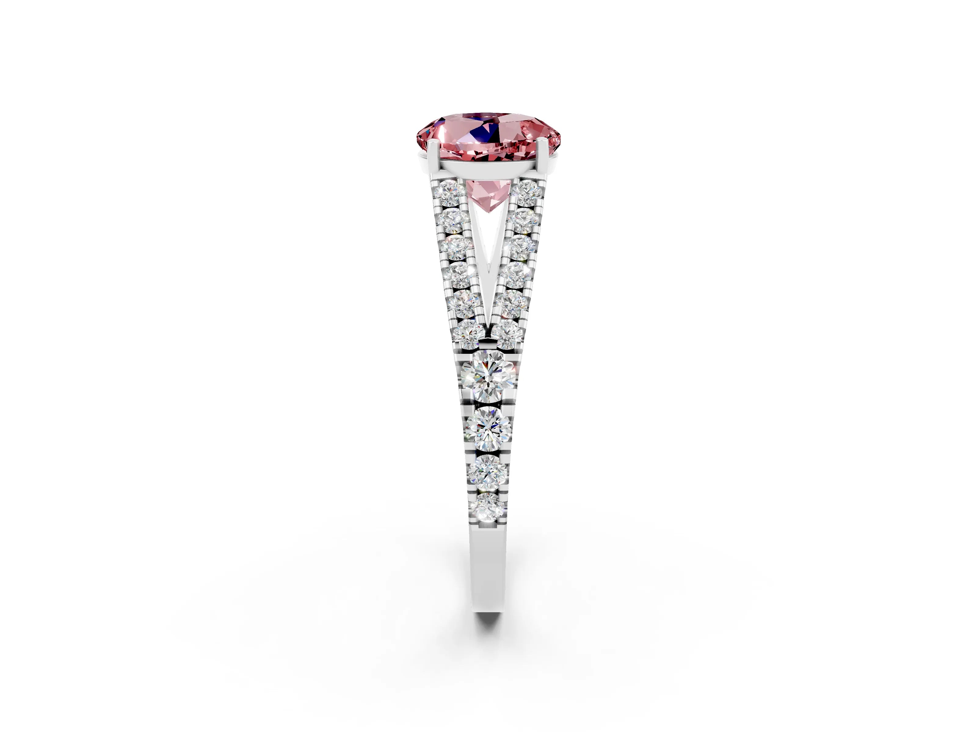 White gold Round Cut Morganite Split Shank Pavé Engagement Ring with Four-Prong Setting_14