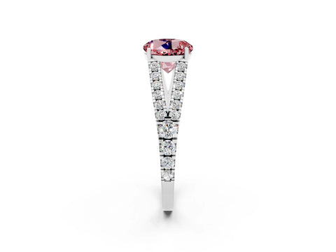 White gold Round Cut Morganite Split Shank Pavé Engagement Ring with Four-Prong Setting_14