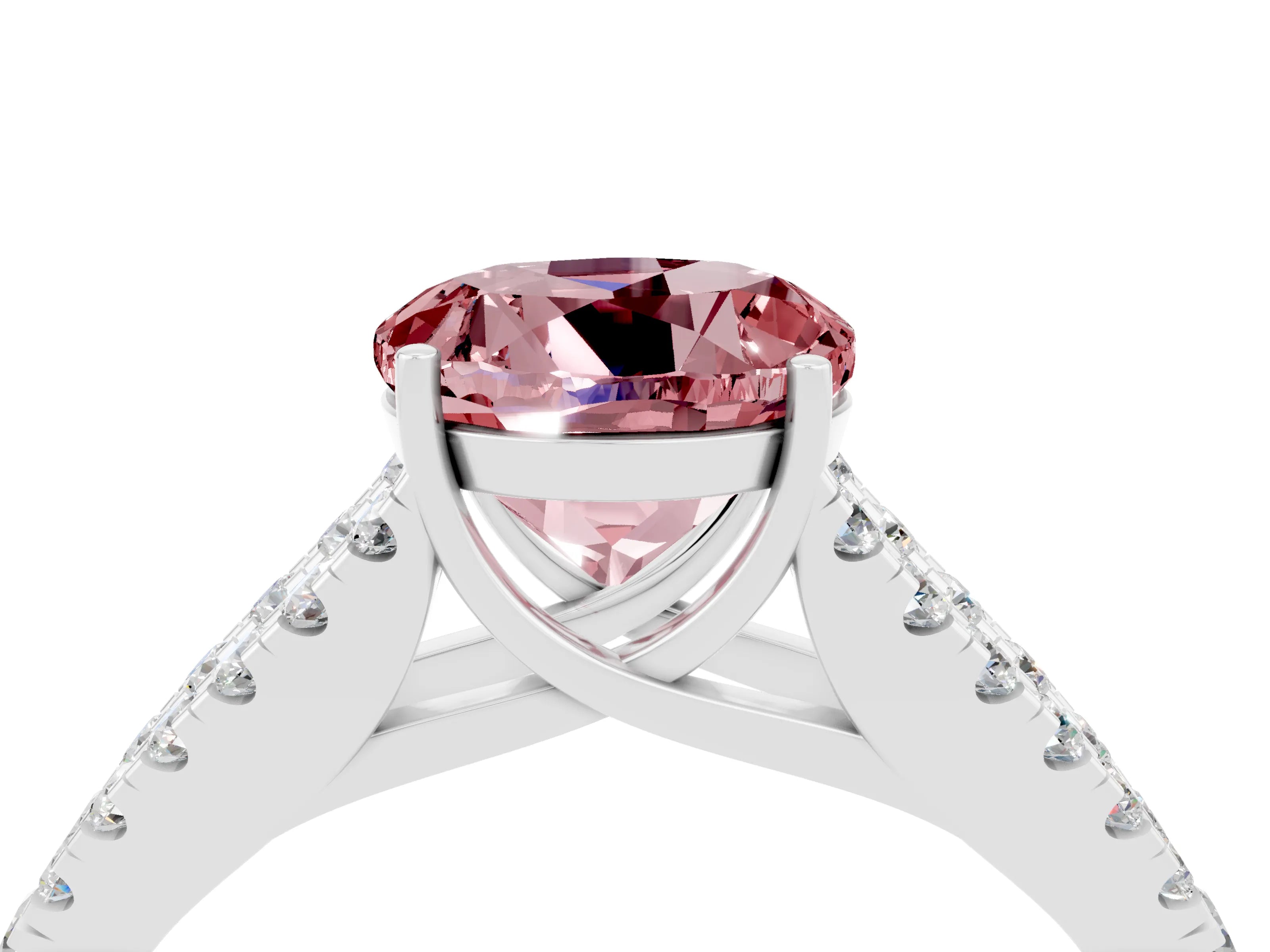 White gold Round Cut Morganite Split Shank Pavé Engagement Ring with Four-Prong Setting_16