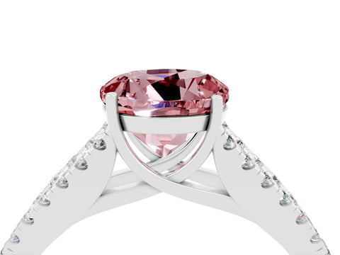 White gold Round Cut Morganite Split Shank Pavé Engagement Ring with Four-Prong Setting_16
