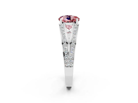 White gold Round Cut Morganite Split Shank Ring with Pavé Band and Four-Prong Setting_2
