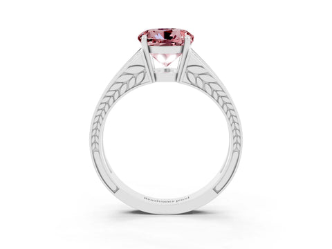 White gold Round Cut Morganite Split Shank Ring with Pavé Band and Four-Prong Setting_3