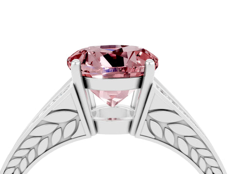 White gold Round Cut Morganite Split Shank Ring with Pavé Band and Four-Prong Setting_4