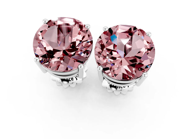 Silver Round Cut Morganite Stud Earrings