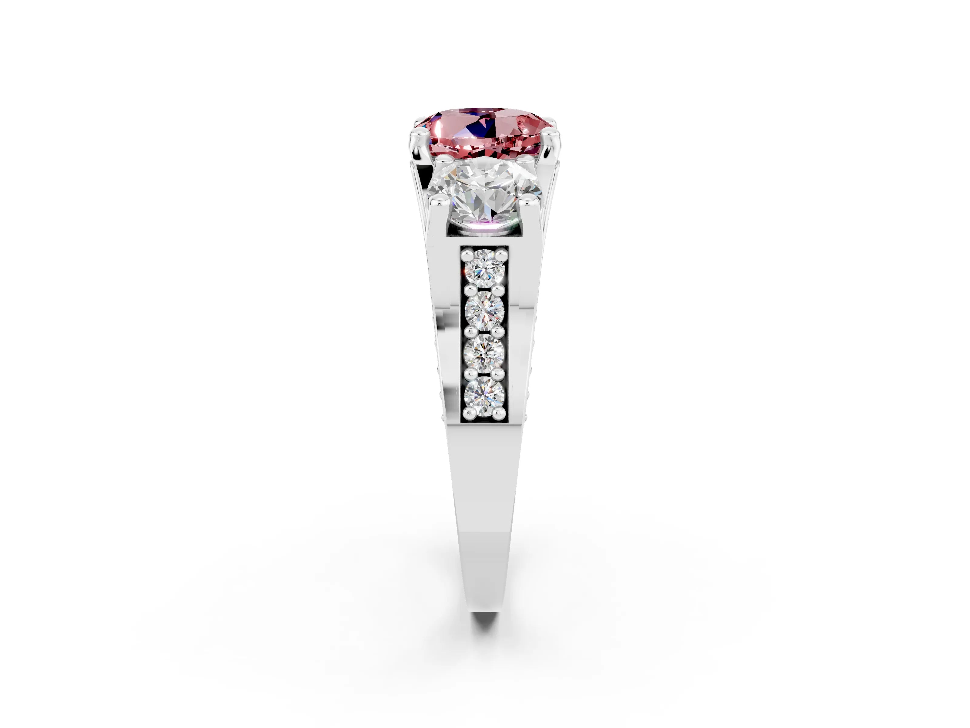 White gold Round Cut Morganite Three-Stone Ring with Channel Set Band and Four-Prong Setting_2