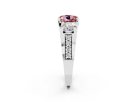 White gold Round Cut Morganite Three-Stone Ring with Channel Set Band and Four-Prong Setting_2