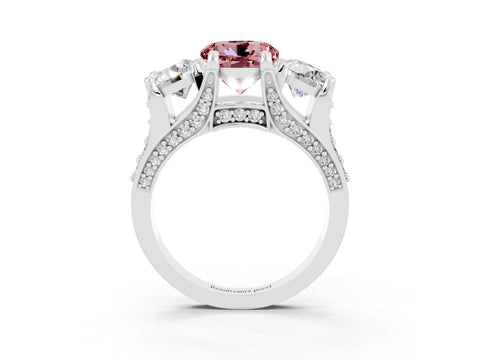 White gold Round Cut Morganite Three-Stone Ring with Channel Set Band and Four-Prong Setting_3