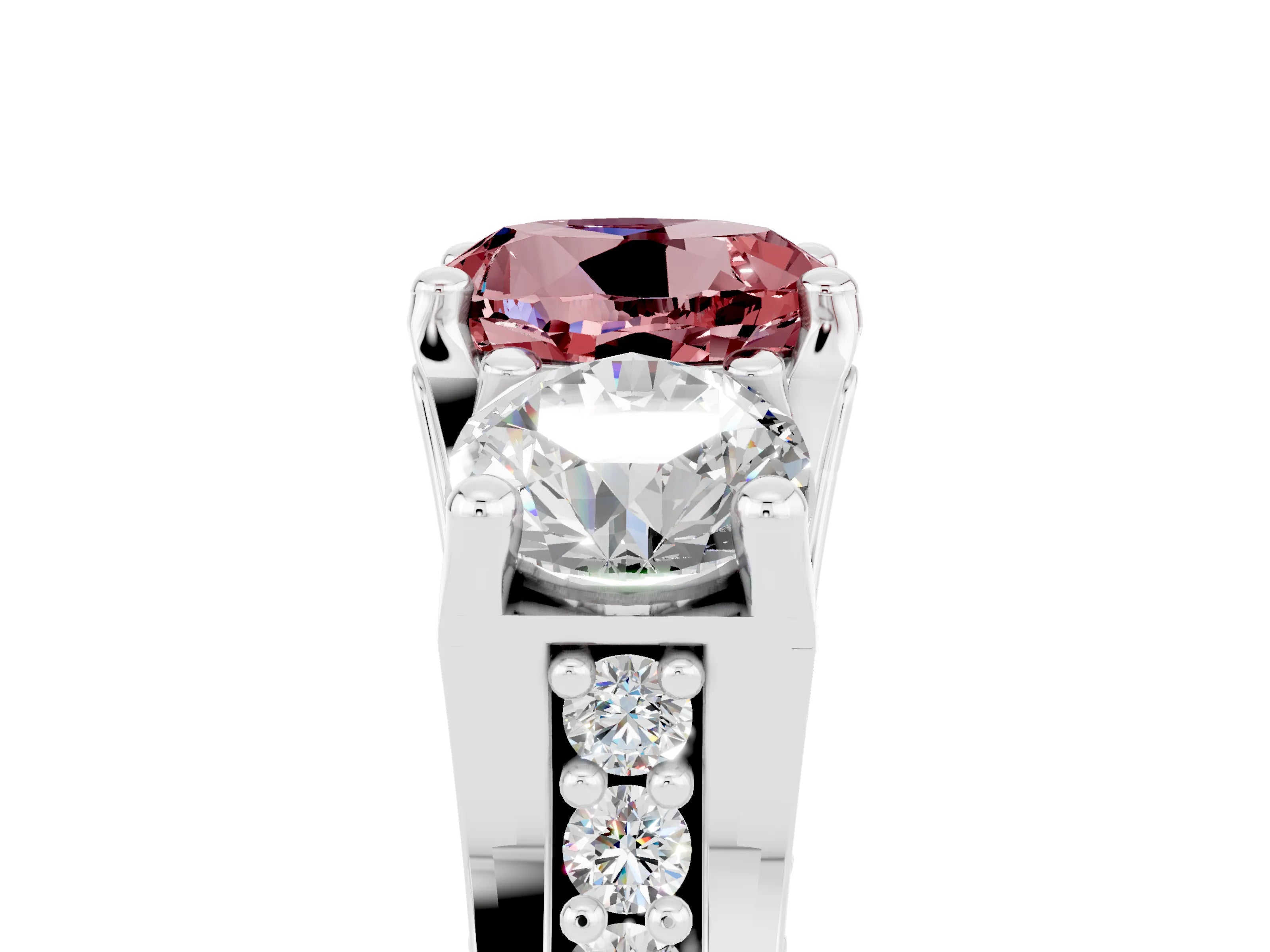 White gold Round Cut Morganite Three-Stone Ring with Channel Set Band and Four-Prong Setting_5