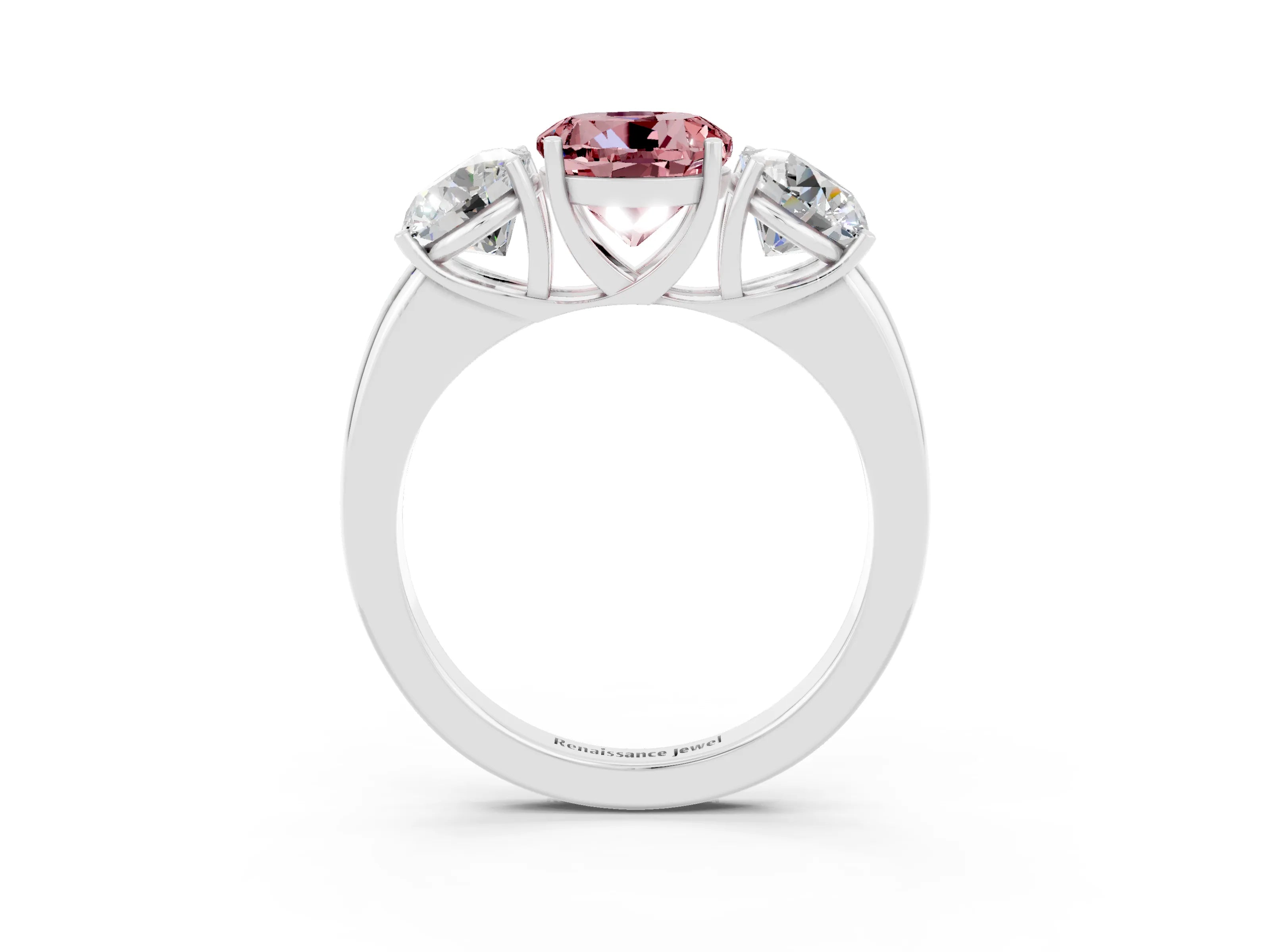 White gold Round Cut Morganite Three-Stone Ring with Four-Prong Setting and Classic Band_3