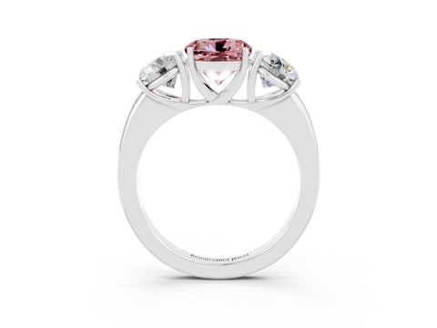 White gold Round Cut Morganite Three-Stone Ring with Four-Prong Setting and Classic Band_3