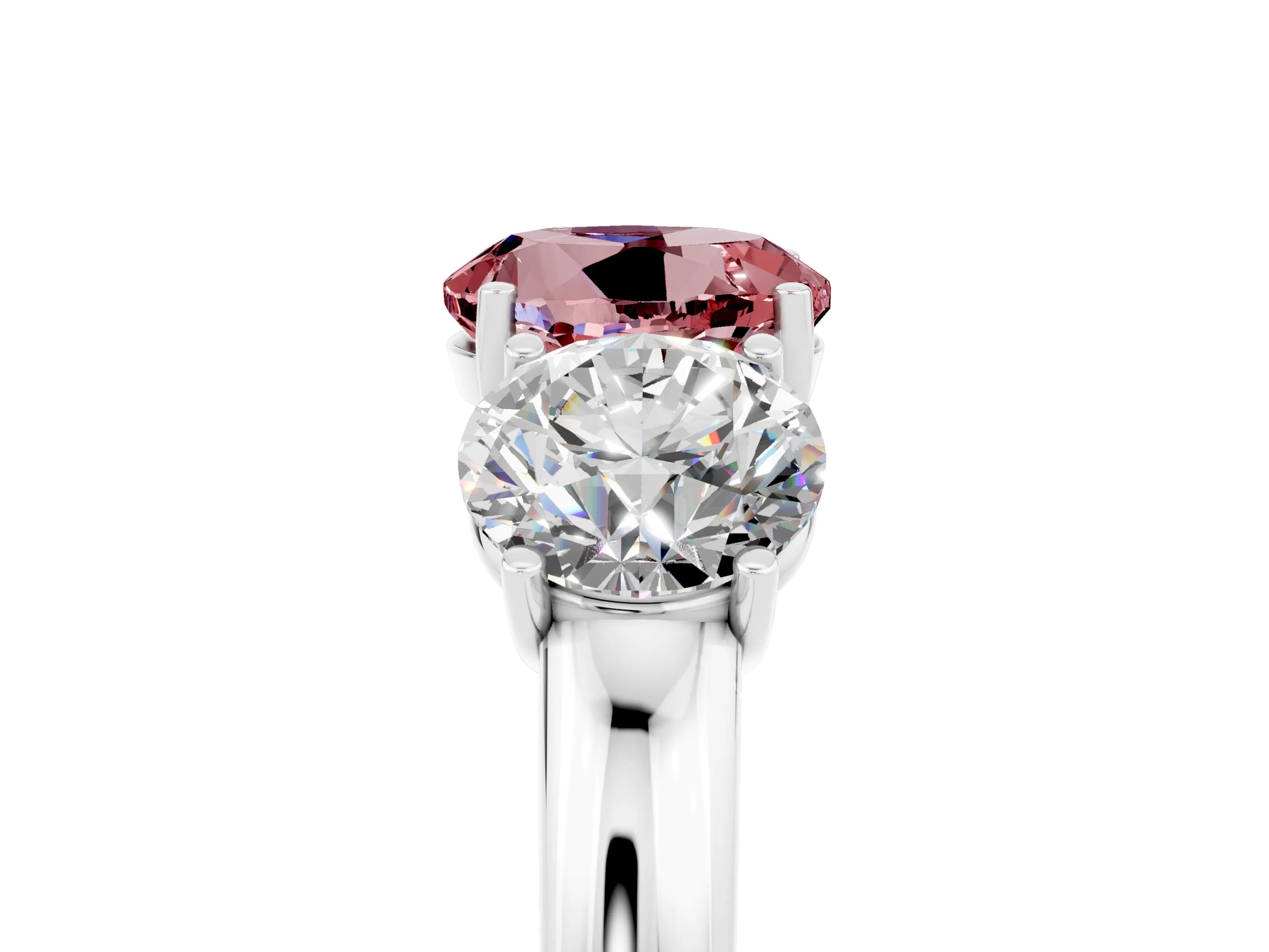 White gold Round Cut Morganite Three-Stone Ring with Four-Prong Setting and Classic Band_5