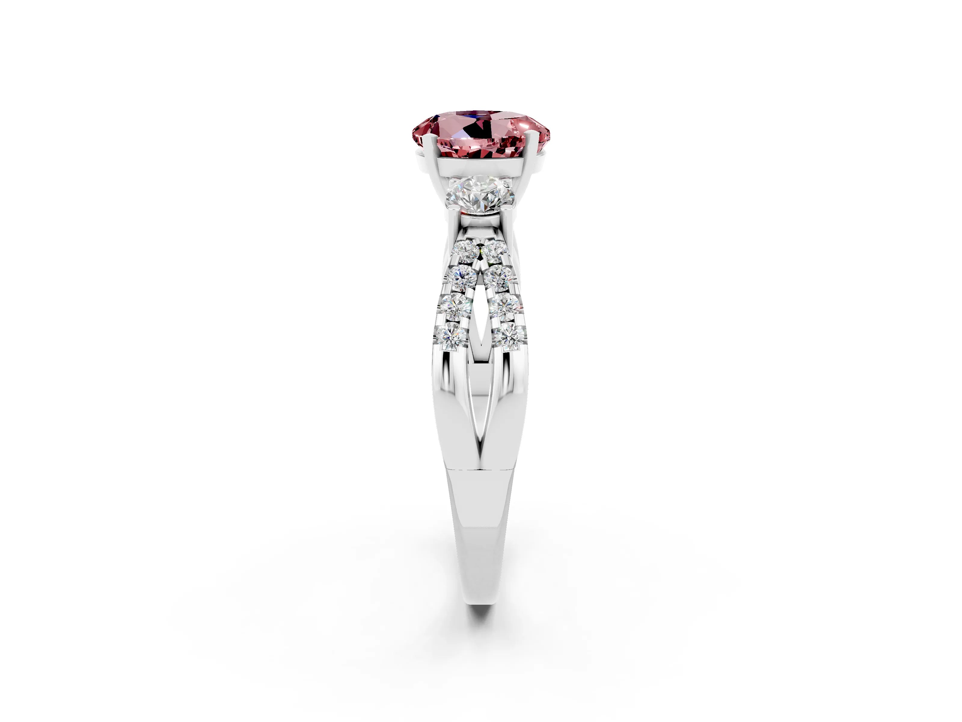 White gold Round Cut Morganite Three-Stone Ring with Pavé Split Shank and Four-Prong Setting_2