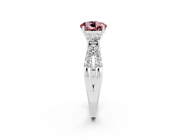 White gold Round Cut Morganite Three-Stone Ring with Pavé Split Shank and Four-Prong Setting
