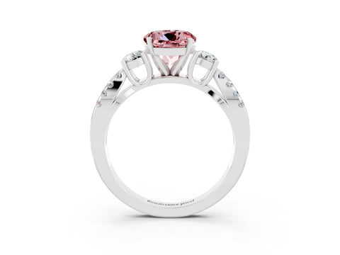 White gold Round Cut Morganite Three-Stone Ring with Pavé Split Shank and Four-Prong Setting_3