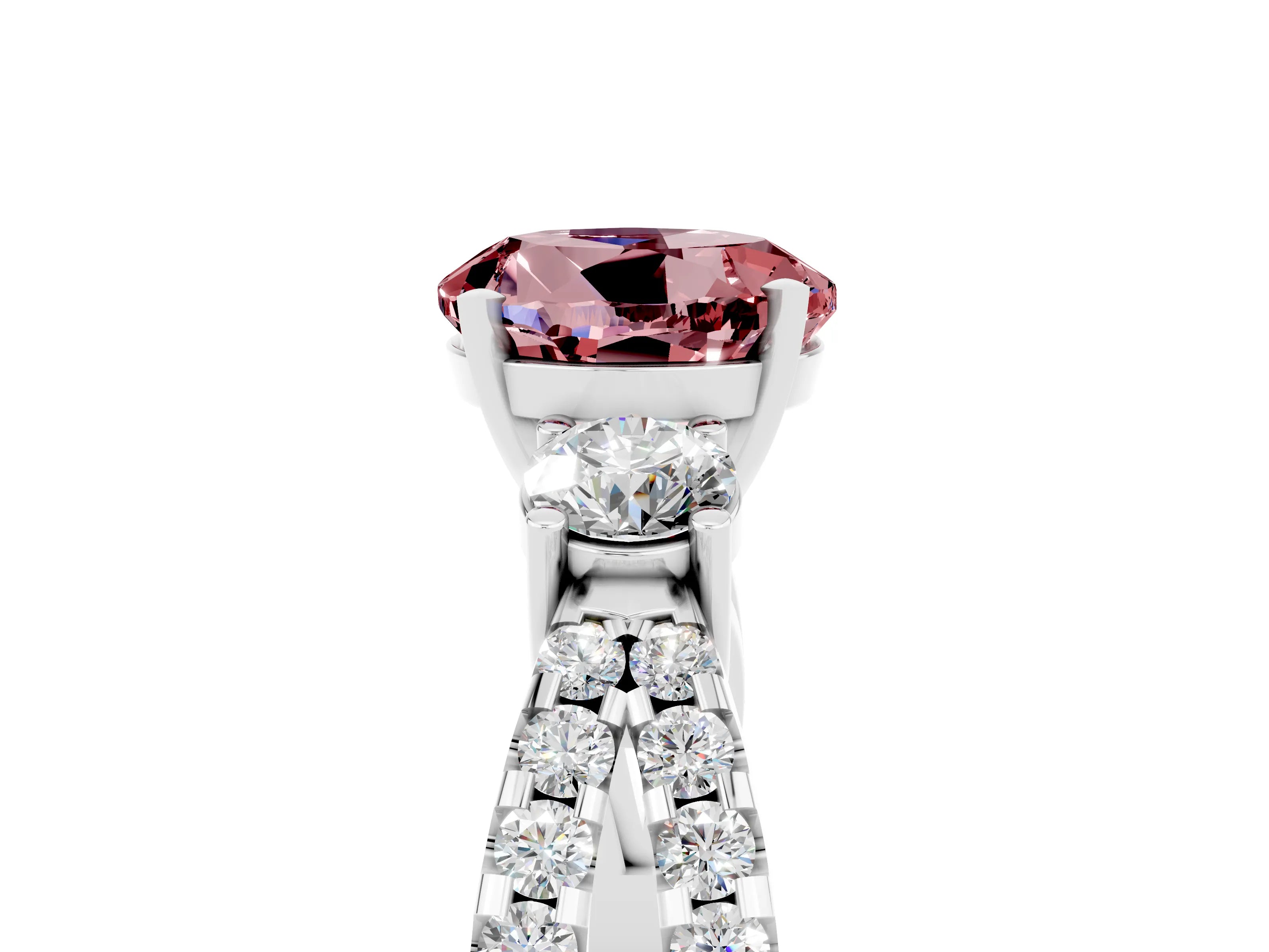 White gold Round Cut Morganite Three-Stone Ring with Pavé Split Shank and Four-Prong Setting_5