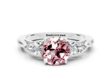 Silver Morganite Three-Stone Ring with Pear Side Stones and Prong Setting