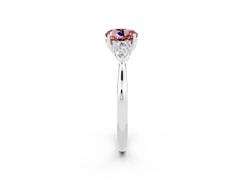 White gold Round Cut Morganite Three-Stone Ring with Pear Side Stones and Four-Prong Setting_14