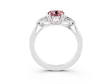 Silver Morganite Three-Stone Ring with Pear Side Stones and Prong Setting
