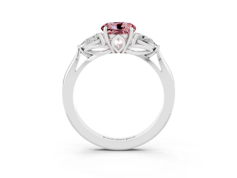White gold Round Cut Morganite Three-Stone Ring with Pear Side Stones and Four-Prong Setting_15