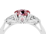 Silver Morganite Three-Stone Ring with Pear Side Stones and Prong Setting