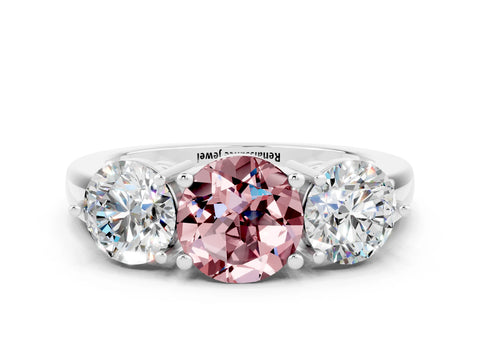 White gold Round Cut Morganite Three-Stone Ring with Prong Setting and Classic Band