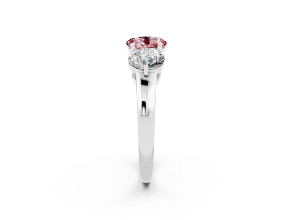 White gold Round Cut Morganite Three-Stone Ring with Prong Setting and Classic Band
