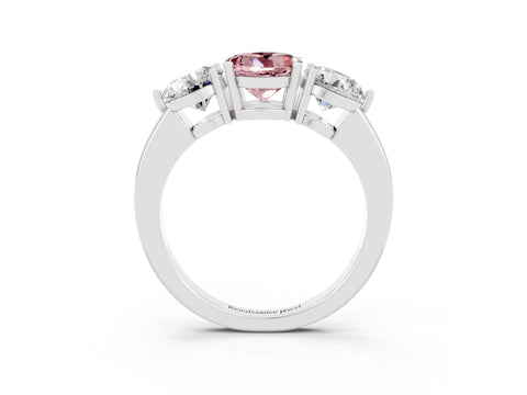 White gold Round Cut Morganite Three-Stone Ring with Prong Setting and Classic Band_3