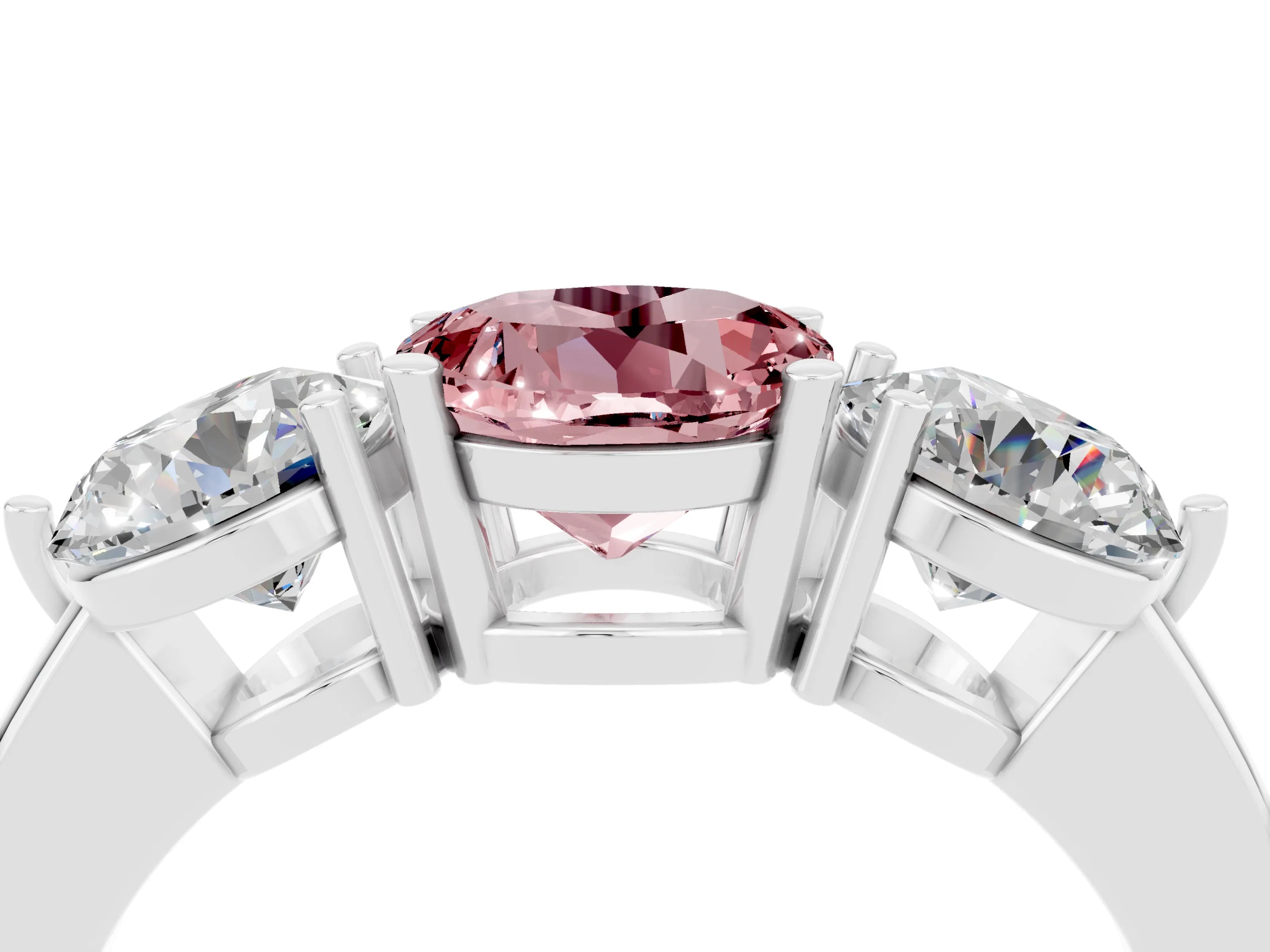 White gold Round Cut Morganite Three-Stone Ring with Prong Setting and Classic Band_4